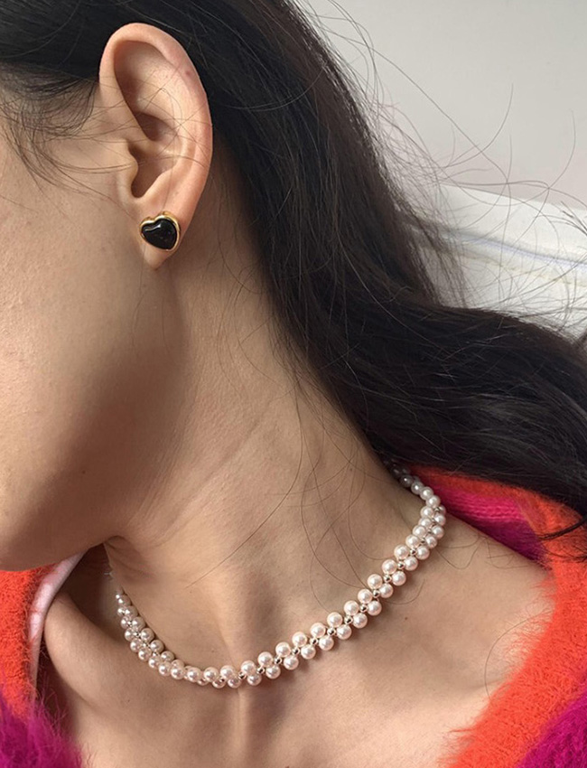 [silver925] Only black heart silver earrings  온리 블랙하트 실버 귀걸이 (2color)