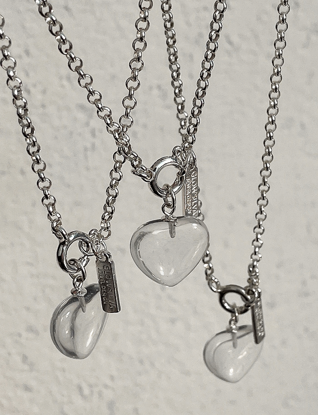 [silver925] Transparent Heart Silver 925 Chain Necklace 투명 하트 실버 925 체인 목걸이