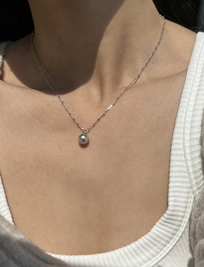 [silver925] Wanna Be Grey Pearl Crystal Necklace 워너비 그레이진주 크리스탈 925 목걸이