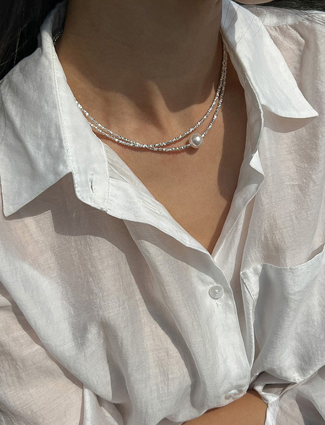[silver925] Sangdrier Crystal Pearl Silver Necklace 상드리에 크리스탈 진주 실버925 목걸이 (2color)