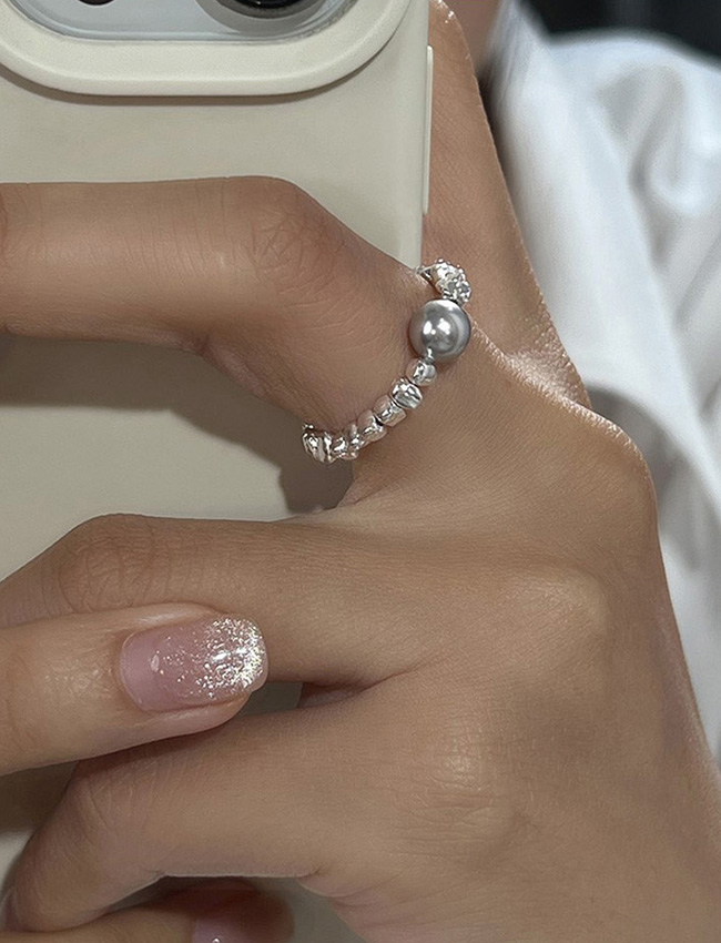 [silver925] Crystal Stone Pearl Point Silver Ring 크리스탈 스톤 진주포인트 925실버 반지 (2color)